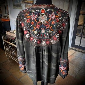 Johnny Was Silk Embroidered Top